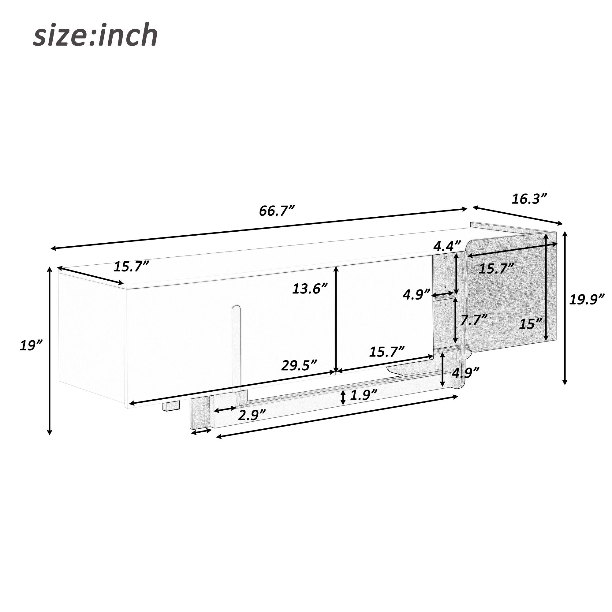 TV Stand With 1 Drawer, 2 Cabinets And Adjustable Shelves