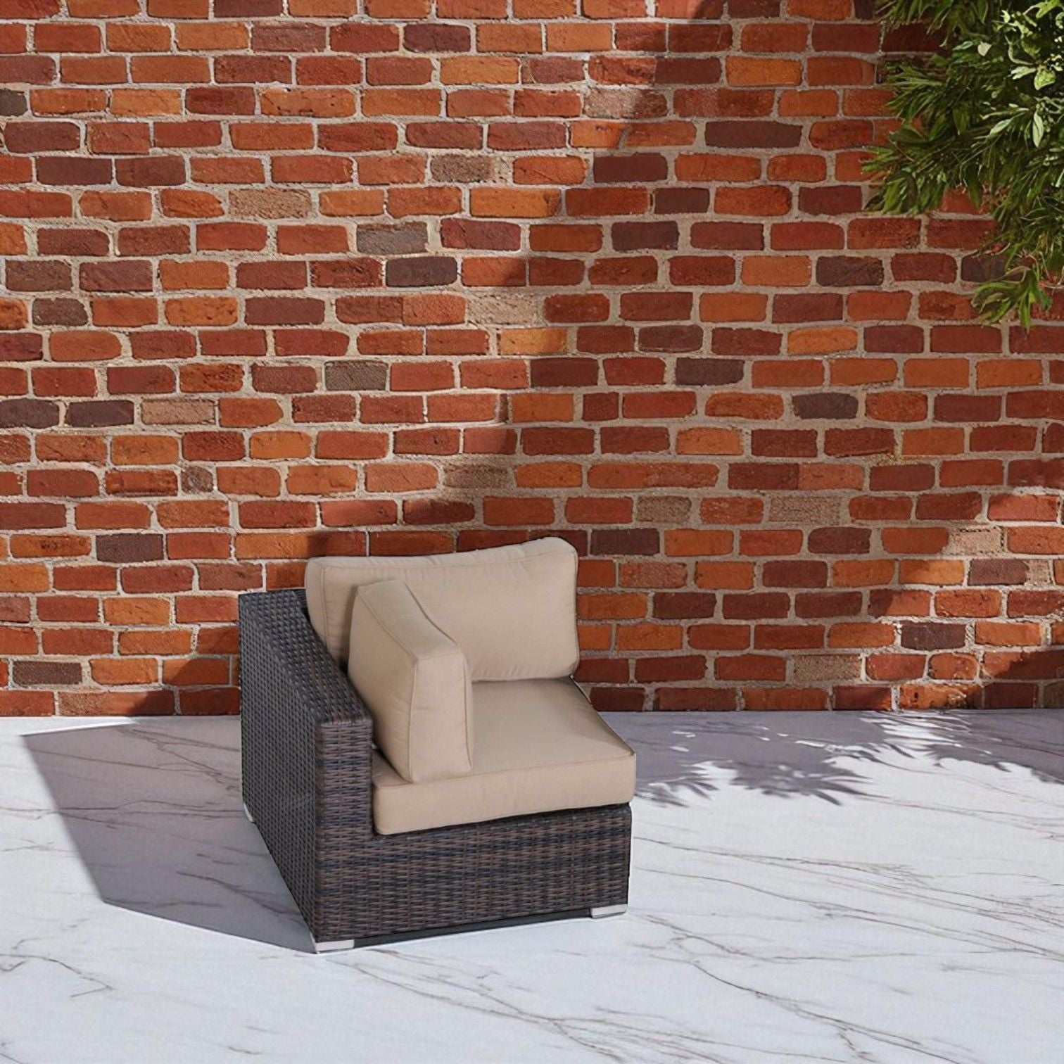 Outdoor 33&quot; Wide Corner Wedge With Cushions - Beige / Brown