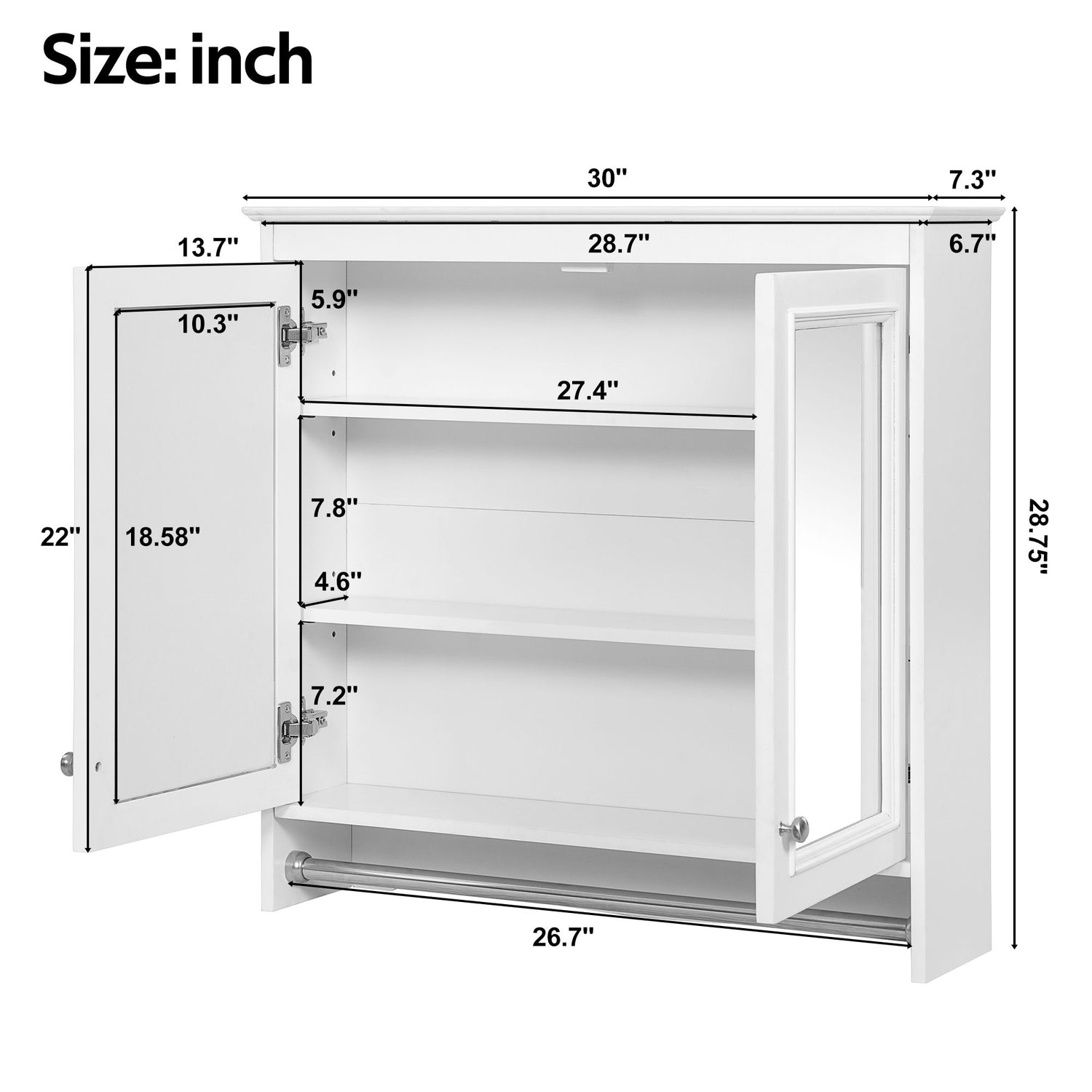 Modern Wall-Mounted Mirror Cabinet With Adjustable Shelves, Soft-Close Doors, High-Definition Mirror