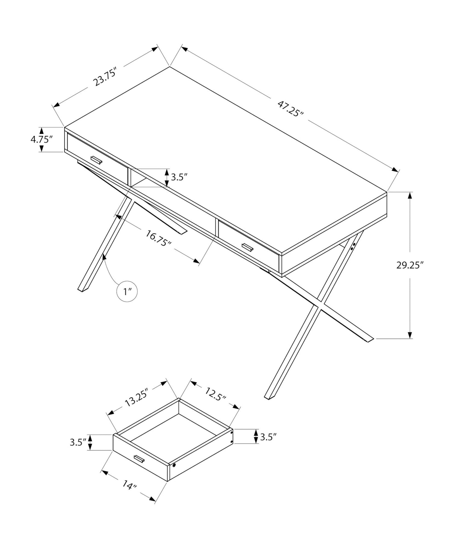 Computer Desk For Home Office, Laptop, Storage Drawers, Glossy Contemporary &amp; Modern