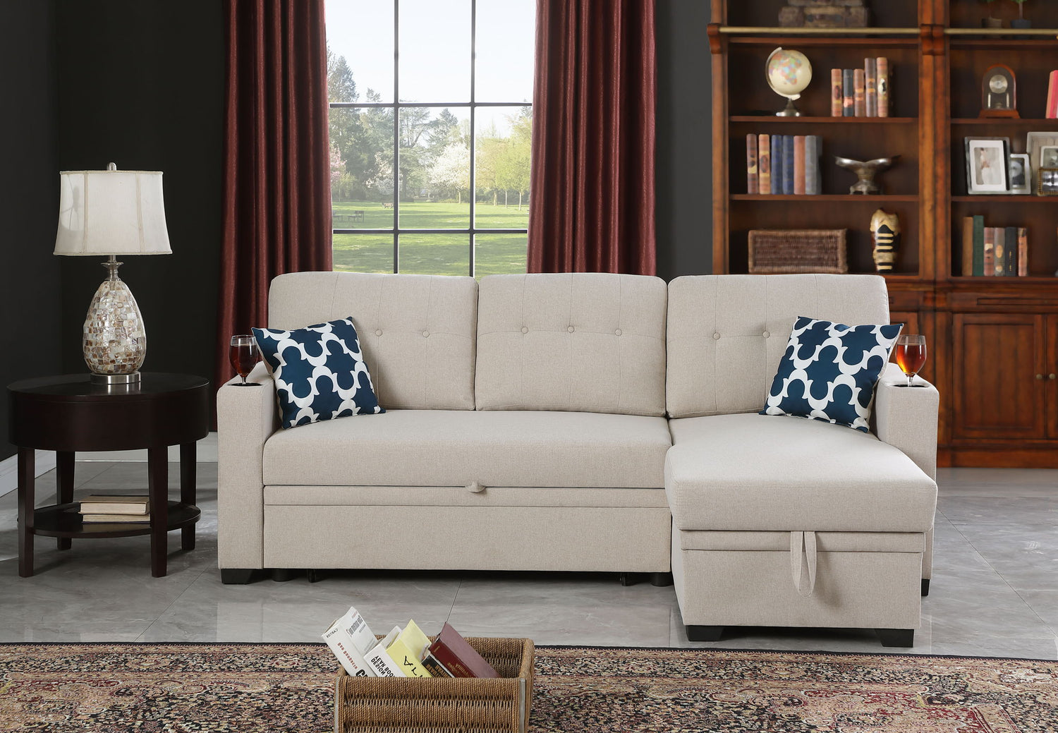 82&quot; Width Sectional With Storage Chaise And Cupholder Armrest