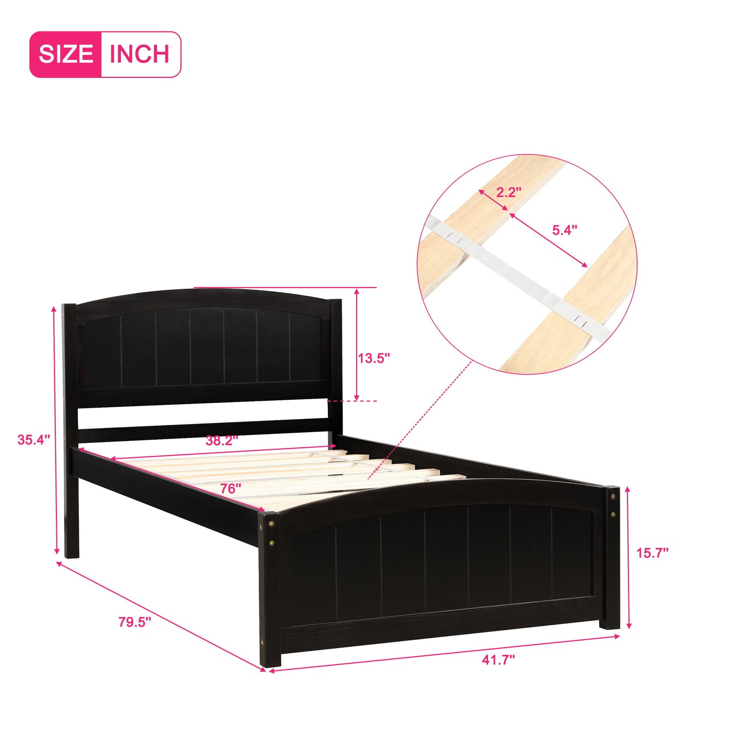Platform Bed &amp; Headboard, Footboard And Wood Slat Support