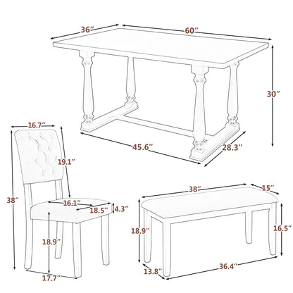 6 Piece Dining Table And Chair Set With Special-Shaped Legs And Foam-Covered Seat Backs&amp;Cushions For Dining Room