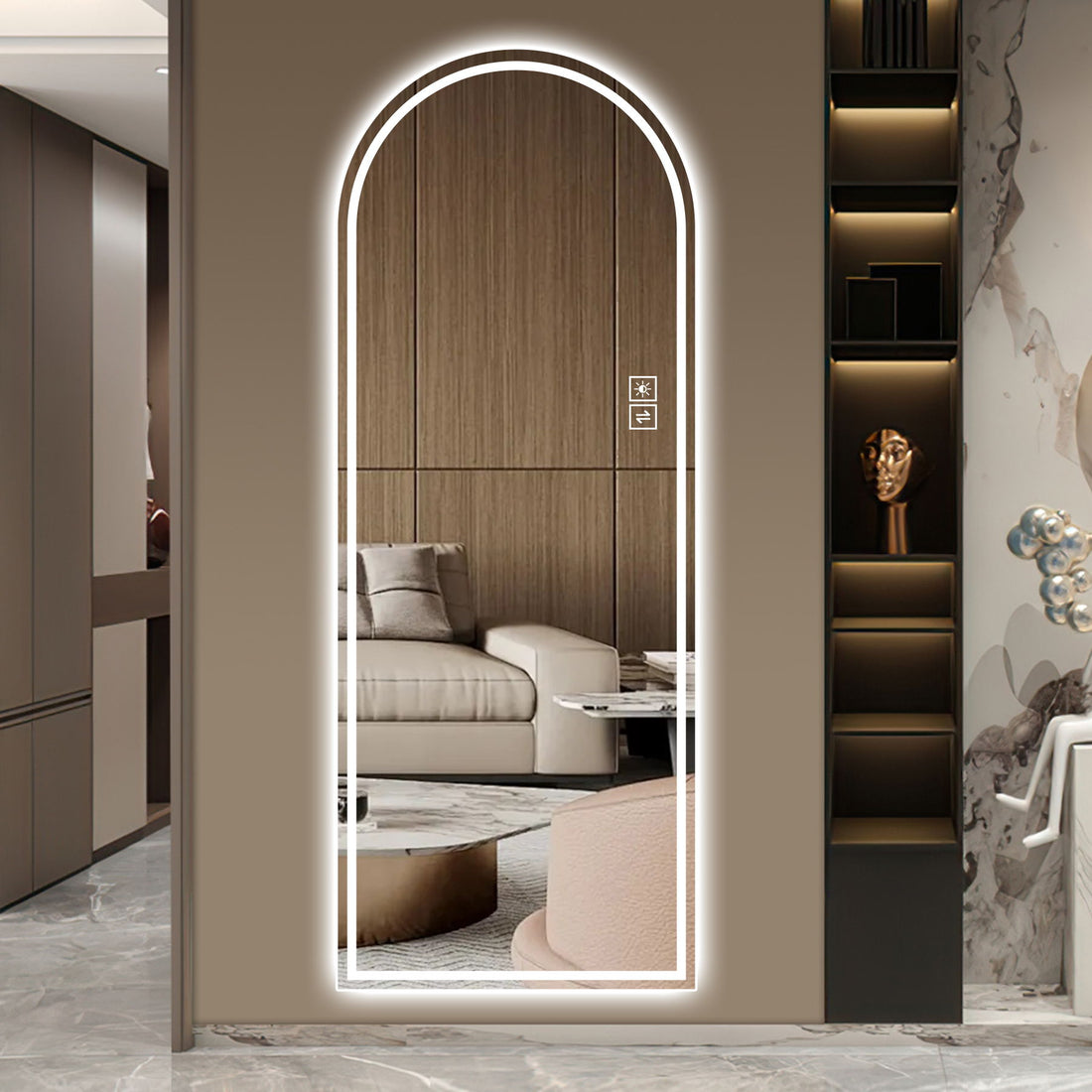 Arch Design LED Full Length Mirror, Dimmable, High Definition, Explosion Proof, 65&quot; X 21&quot; - Silver