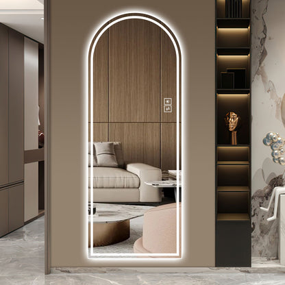 Arch Design LED Full Length Mirror, Dimmable, High Definition, Explosion Proof, 65&quot; X 21&quot; - Silver