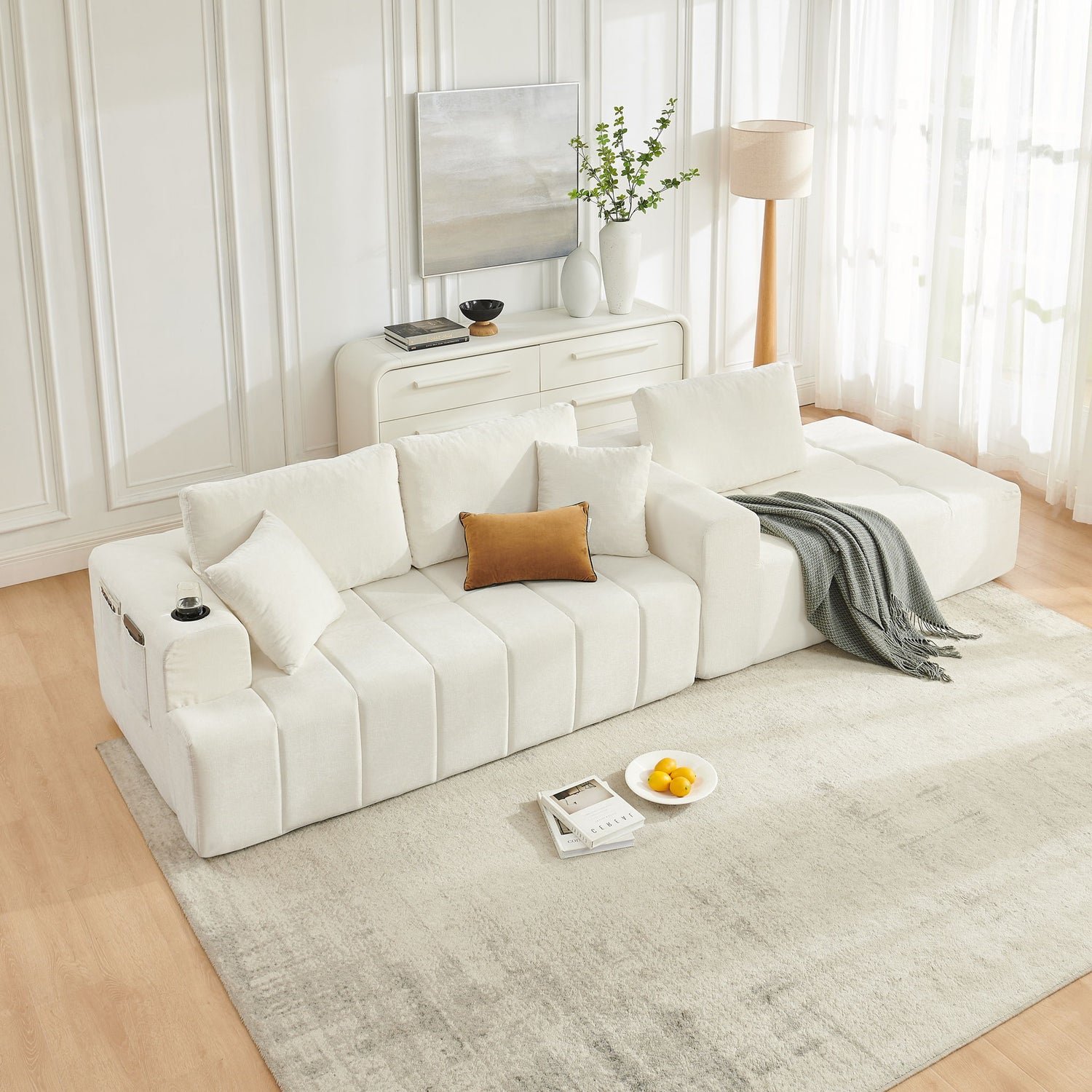 L - Shaped Sectional Sofa With Cup Holders &amp; Side Pockets
