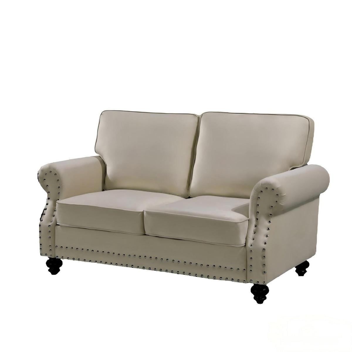 Loveseat Sofa With Nailhead Detail &amp; Turned Legs, 2 Seater Upholstered Couch