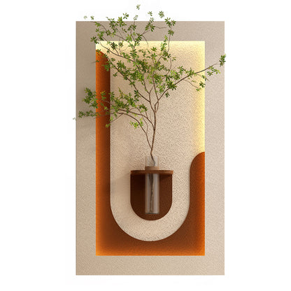 Adjustable 3 Color LED Sandstone Wall Decor With Simulated Plants, Vase &amp; Rabbit Statue - Light Coffee