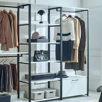 Fiona - Freestanding Walk In Wood Closet System &amp; Metal Frame Melamine - White
