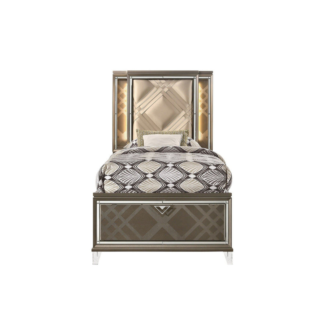 Skylar - Full Bed With LED &amp; Storage - Dark Champagne