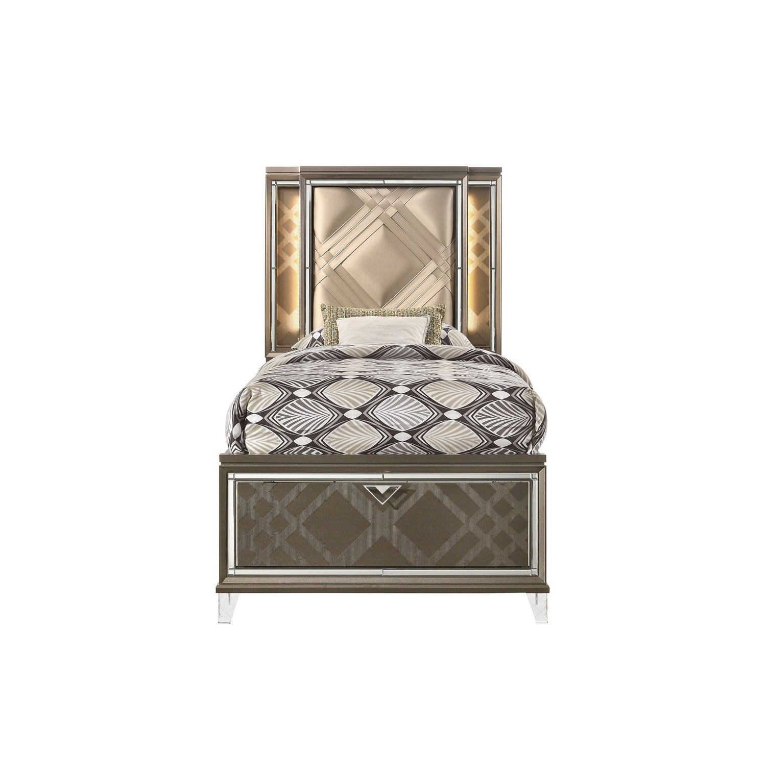 Skylar - Full Bed With LED &amp; Storage - Dark Champagne