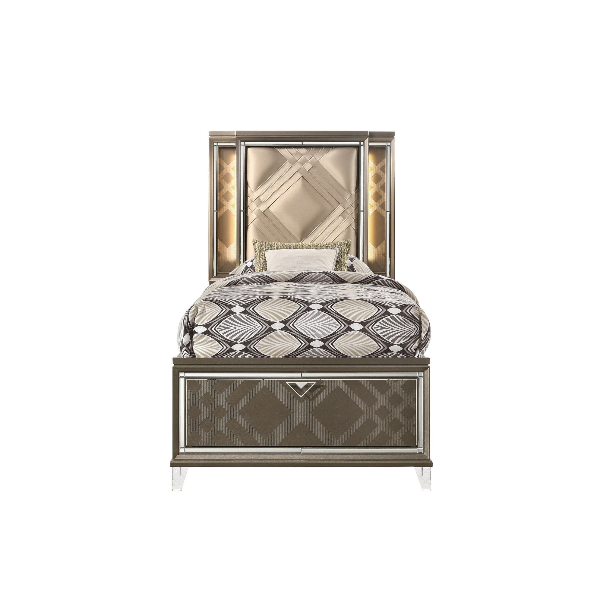Skylar - Full Bed With LED &amp; Storage - Dark Champagne