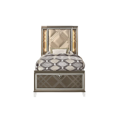 Skylar - Full Bed With LED &amp; Storage - Dark Champagne