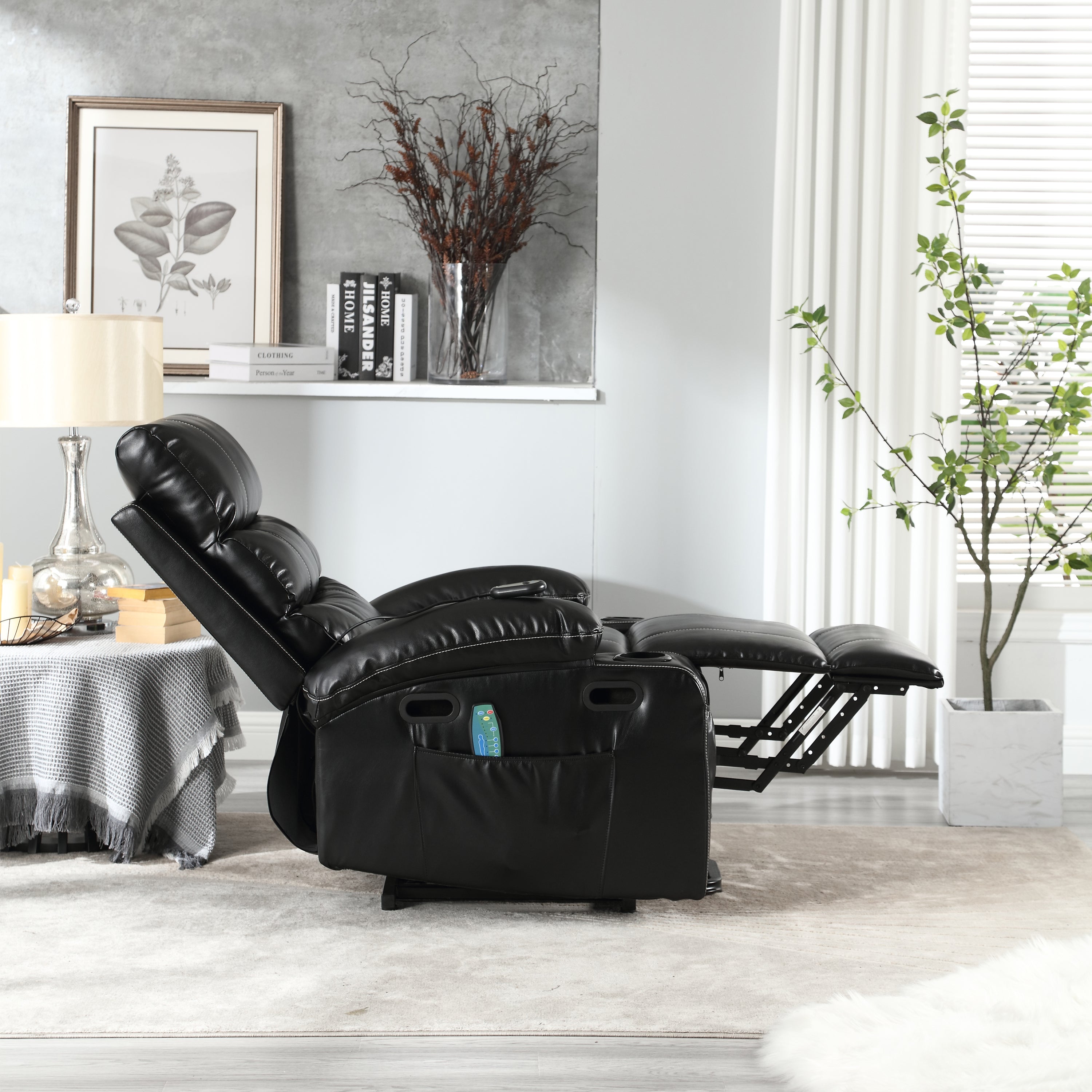 21&quot;seat width,large size Electric Power Lift Recliner Chair Sofa for Elderly, 8 point vibration Massage and lumber heat, Remote Control, Side Pockets and Cup Holders, cozy fabric, overstuffed arm pu