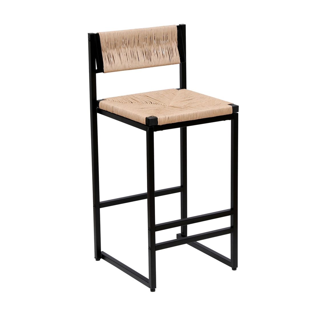 Bar Stools Paper Rope Weave Dining Chairs With Back Hand Weave Stools For Kichen Island, Bar &amp; Counter (Set of 2)