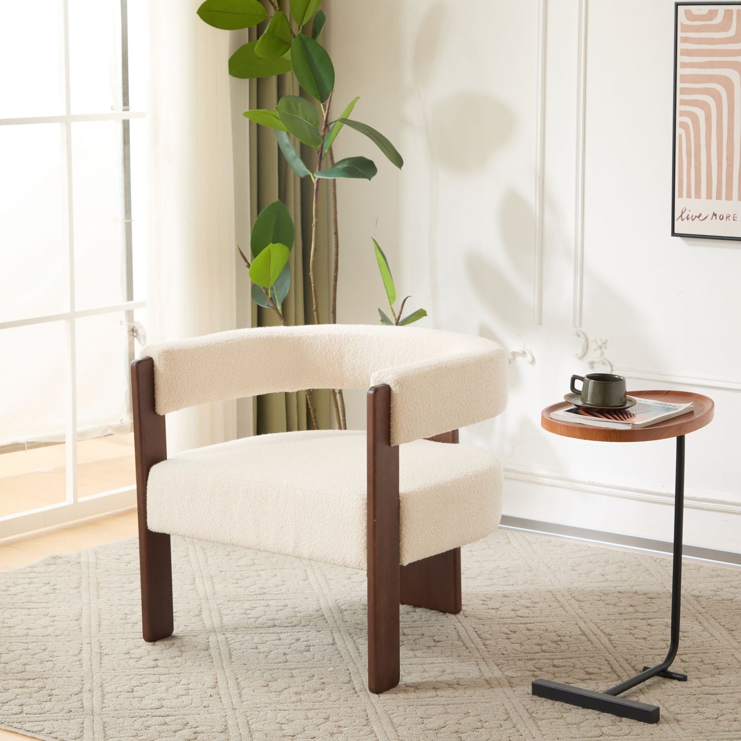 Modern Upholstered Accent Arm Chair With Barrel Back Design