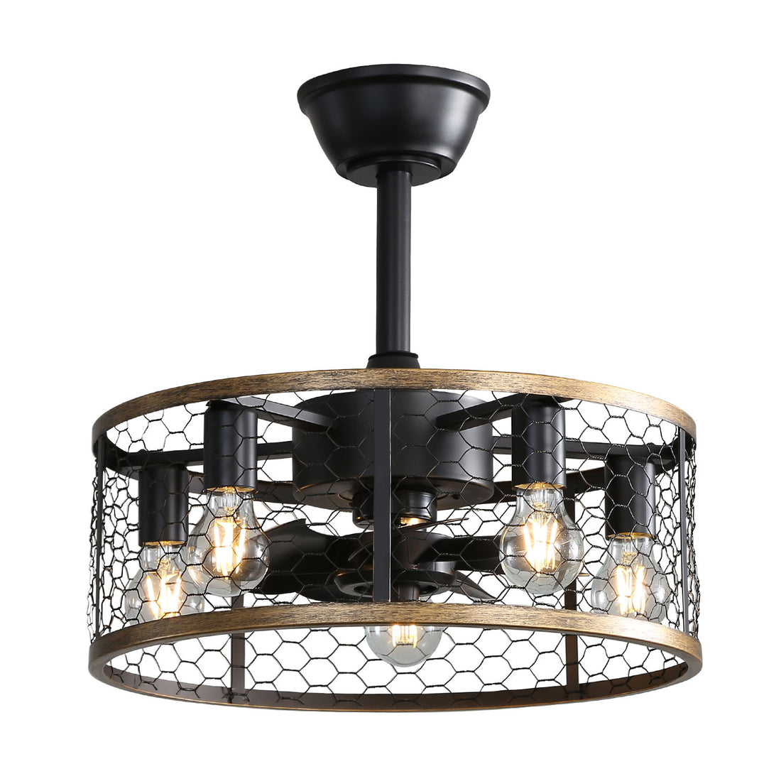 20&quot; Industrial Caged Ceiling Fan With 7 - ABS Blades Remote Control, Small Ceiling Fan Reversible DC Motor - Black