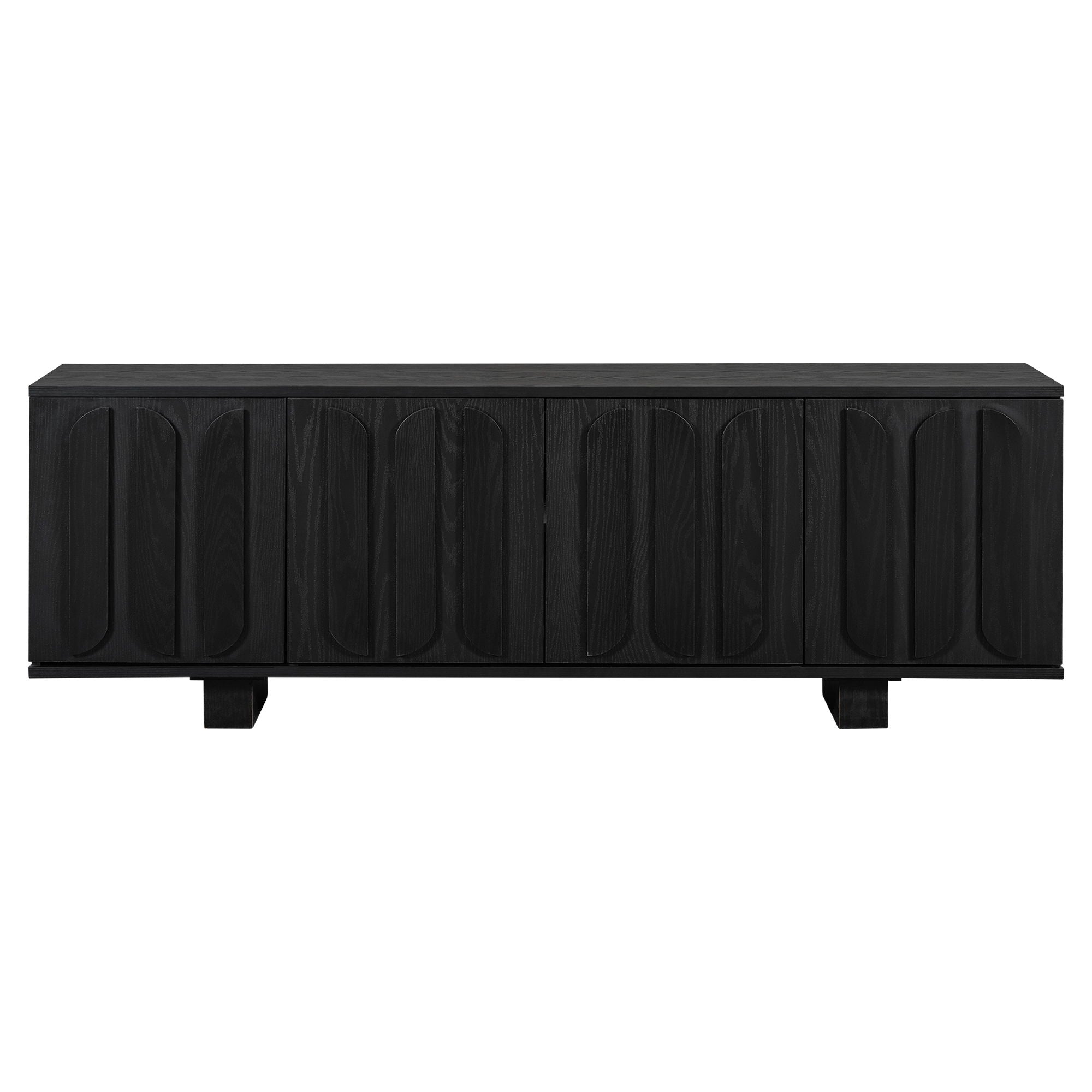 Farmhouse TV Stand, Storage Media Console With Adjustable Shelves &amp; 3 Cable Holes