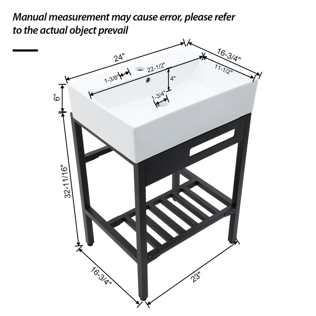 Console Sink With 304 Legs, 24&quot; X 16.75&quot;, Wall Mounted Design - White / Black
