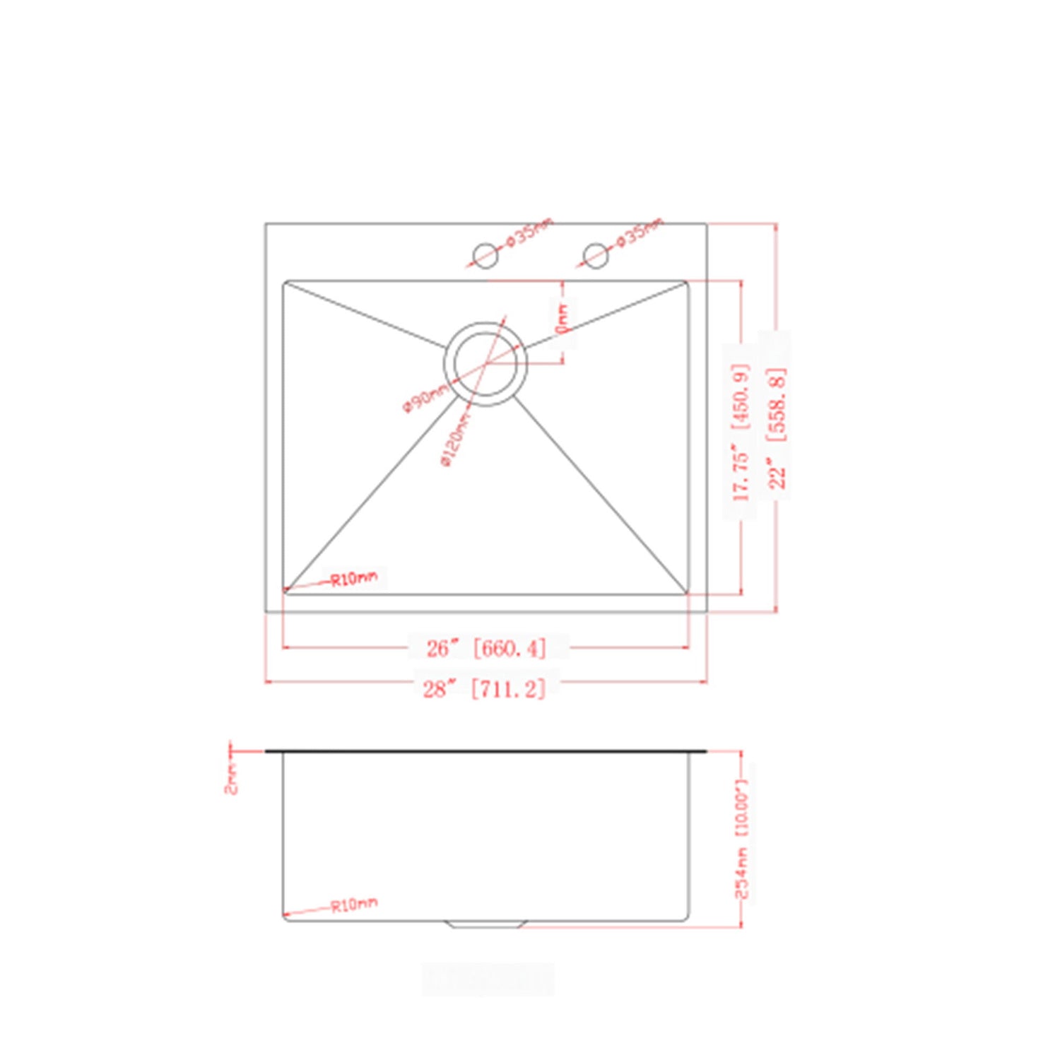 Drop In Kitchen Sink, 16 Gauge Stainless Steel, Single Bowl, Topmount Basin