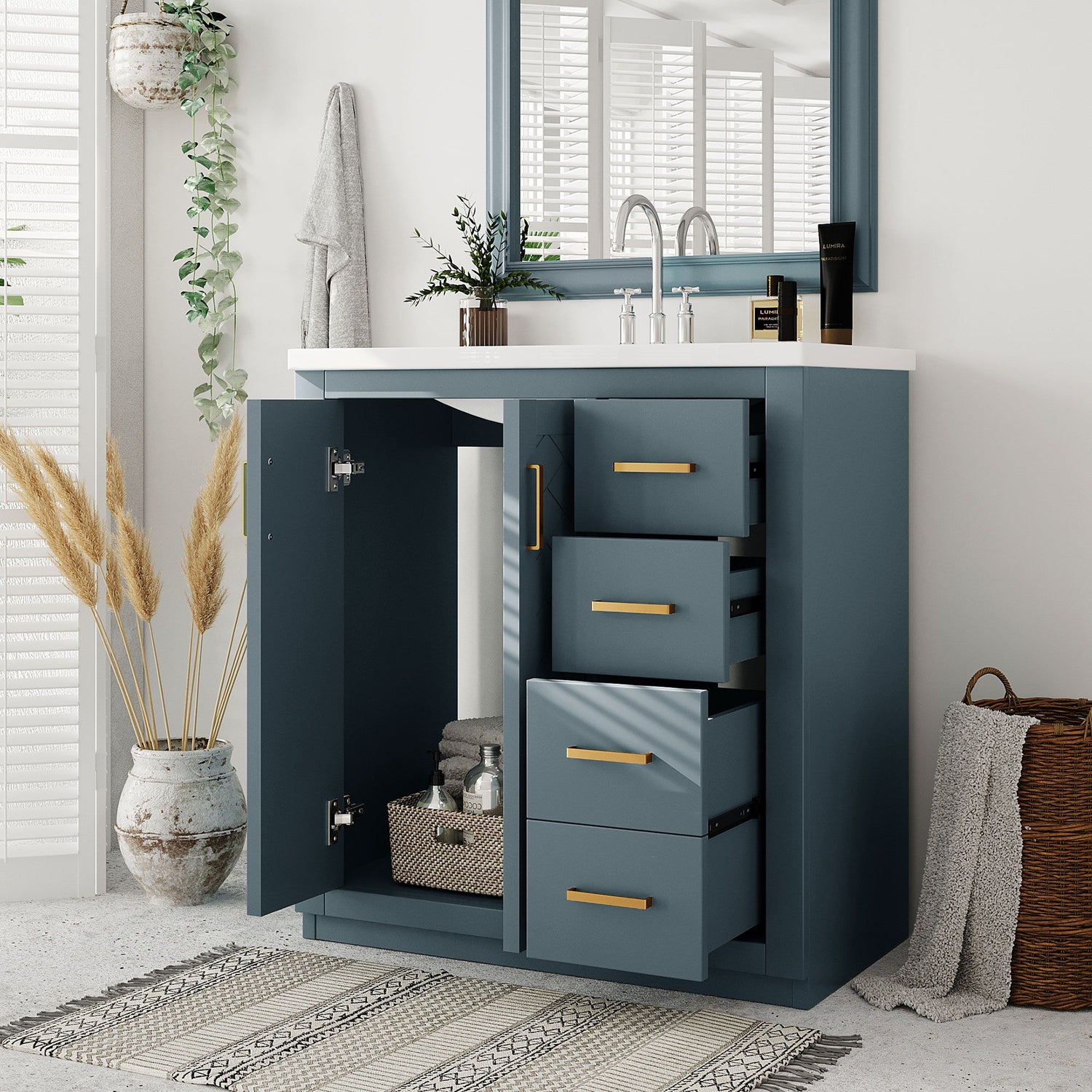 Bathroom Vanity With Sink, Storage Cabinet, Freestanding Set With 3 Drawers &amp; Soft Closing Doors