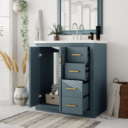 Bathroom Vanity With Sink, Storage Cabinet, Freestanding Set With 3 Drawers &amp; Soft Closing Doors