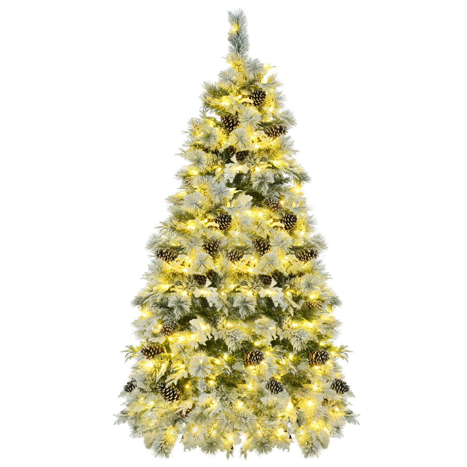 6FT Pre-Lit Spruce Snow Flocked Christmas Tree with Pine Cones, Artificial Xmas Tree with 403 Branch Tips,Mixed PE &amp; PVC Branches, 250 Multi-Color LED Lights, 11 Flashing Modes, Holiday Décor