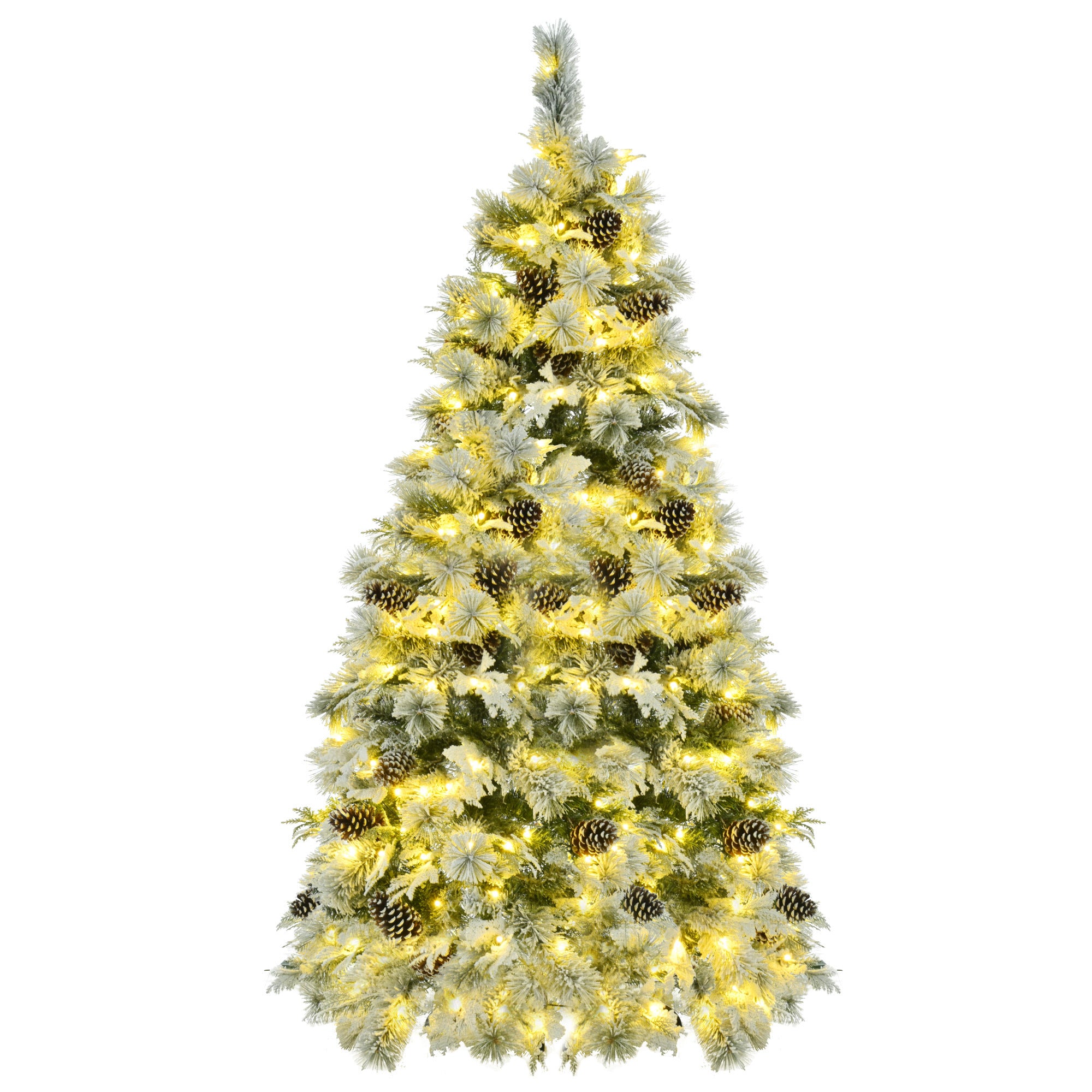 6FT Pre-Lit Spruce Snow Flocked Christmas Tree with Pine Cones, Artificial Xmas Tree with 403 Branch Tips,Mixed PE &amp; PVC Branches, 250 Multi-Color LED Lights, 11 Flashing Modes, Holiday Décor