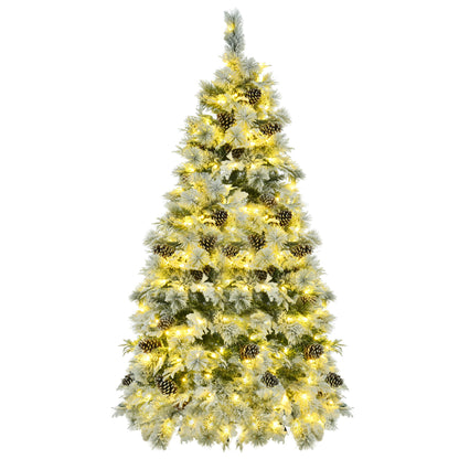 6FT Pre-Lit Spruce Snow Flocked Christmas Tree with Pine Cones, Artificial Xmas Tree with 403 Branch Tips,Mixed PE &amp; PVC Branches, 250 Multi-Color LED Lights, 11 Flashing Modes, Holiday Décor
