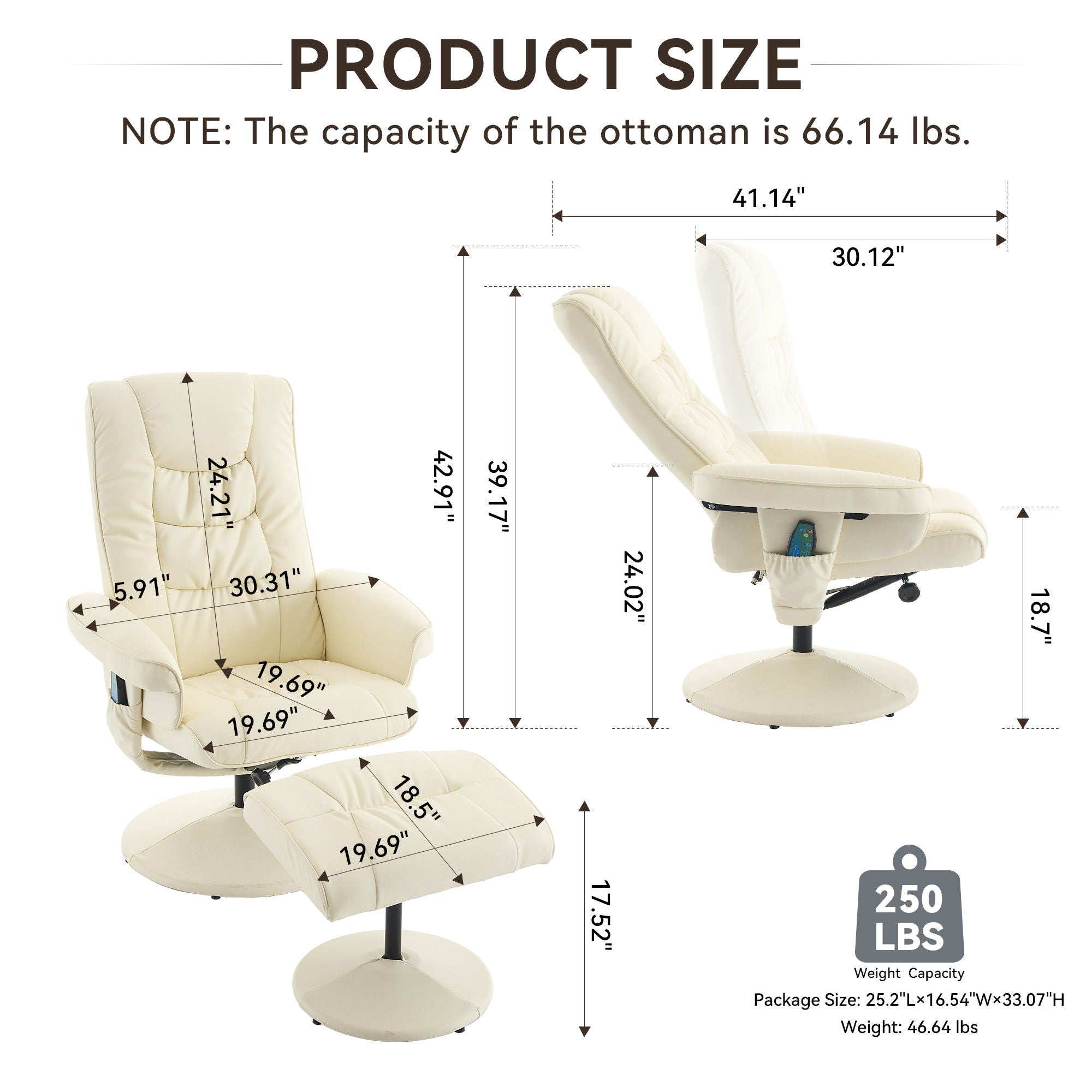 Recliner Chair With Ottoman, 360° Swivel Massage Lounge Chair With 5-Point Vibration &amp; Heated Seat