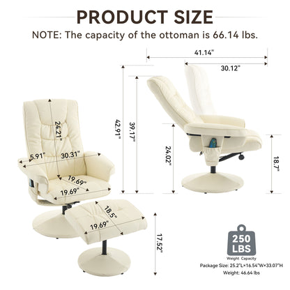 Recliner Chair With Ottoman, 360° Swivel Massage Lounge Chair With 5-Point Vibration &amp; Heated Seat