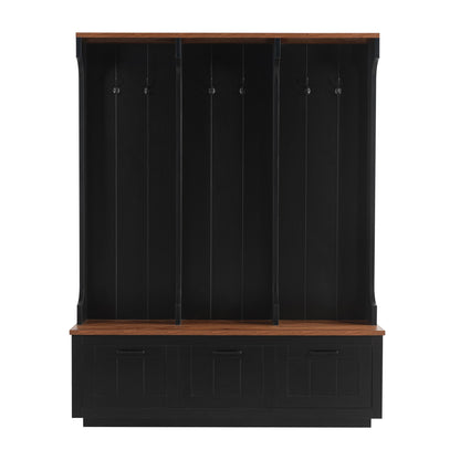 Hall Tree With Bench And Shoe Storage, 3 Large Drawers, Open Storage Shelves &amp; Hooks