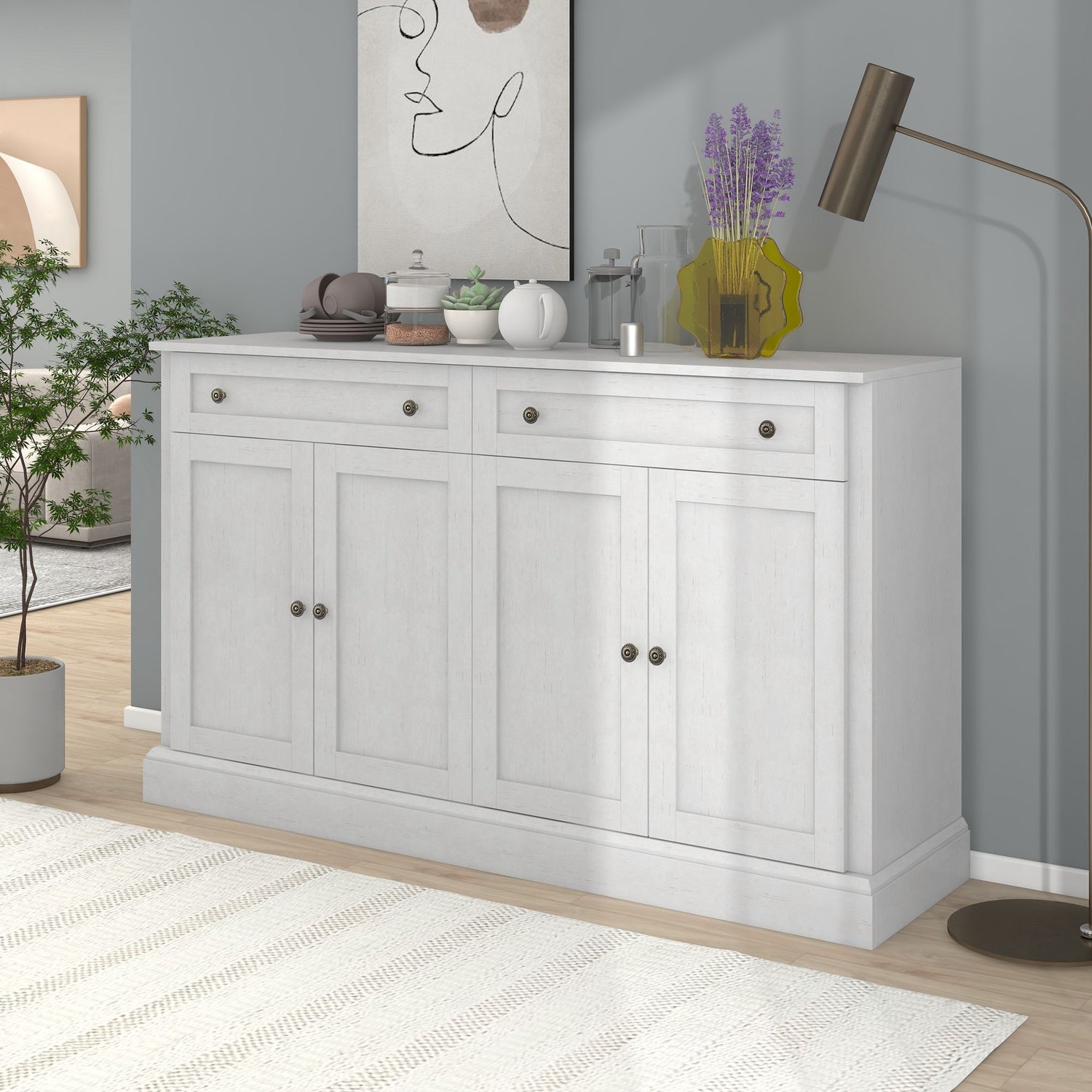 Kitchen Sideboard Storage Buffet Cabinet With 2 Drawers &amp; 4 Doors Adjustable Shelves For Dining Room, Living Room