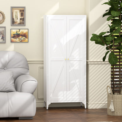 2 Door Storage Cabinet, 4 Adjustable Shelves For Kitchen - White