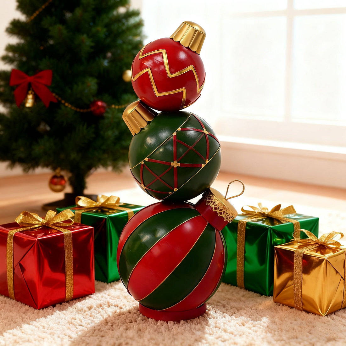 Classic Stacked Christmas Ball Decoration With Durable Construction - Red