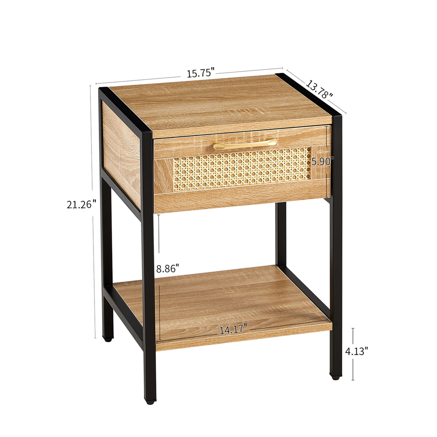 15.74&quot; Rattan End Table With Drawer, Modern Nightstand, Metal Legs, Side Table For Living Room, Bedroom