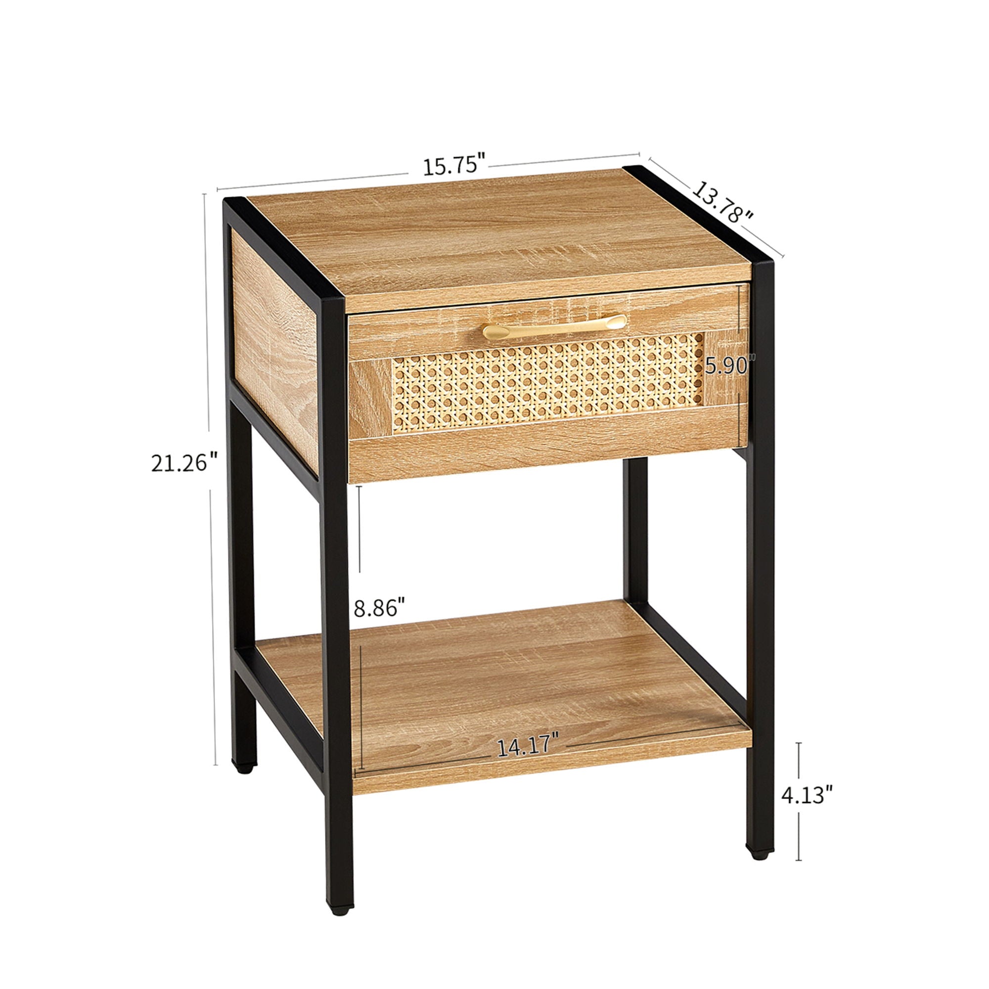 15.74&quot; Rattan End Table With Drawer, Modern Nightstand, Metal Legs, Side Table For Living Room, Bedroom