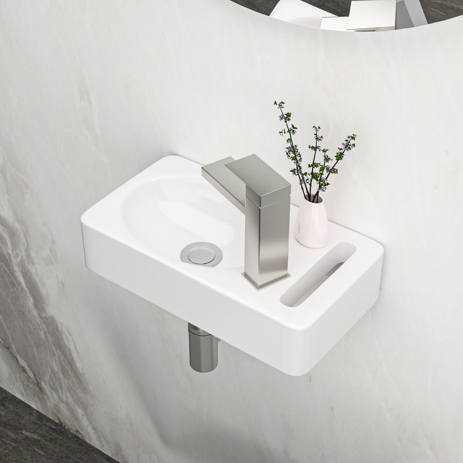 Rectangle, Wall Mount Bathroom Sink &amp; Single Faucet Hole - White