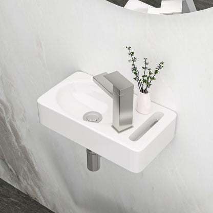 Rectangle, Wall Mount Bathroom Sink &amp; Single Faucet Hole - White