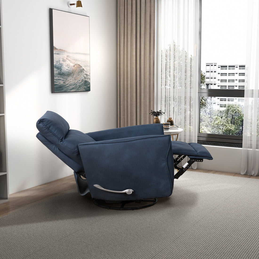 Carson - Swivel Glider Suede Recliner Chair - Midnight Blue