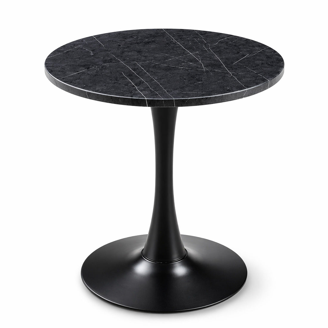 Round Dining Table With Faux Marble Top And Metal Pedestal +, 23.6" Diameter For Kitchen, Living Room, Small Spaces
