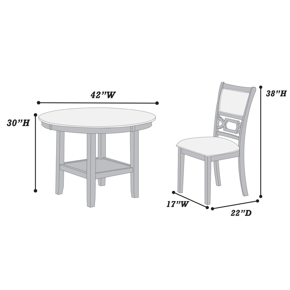 5 Piece Dining Set With Storage Shelves Round Table And Upholstered Side Chairs - Gray