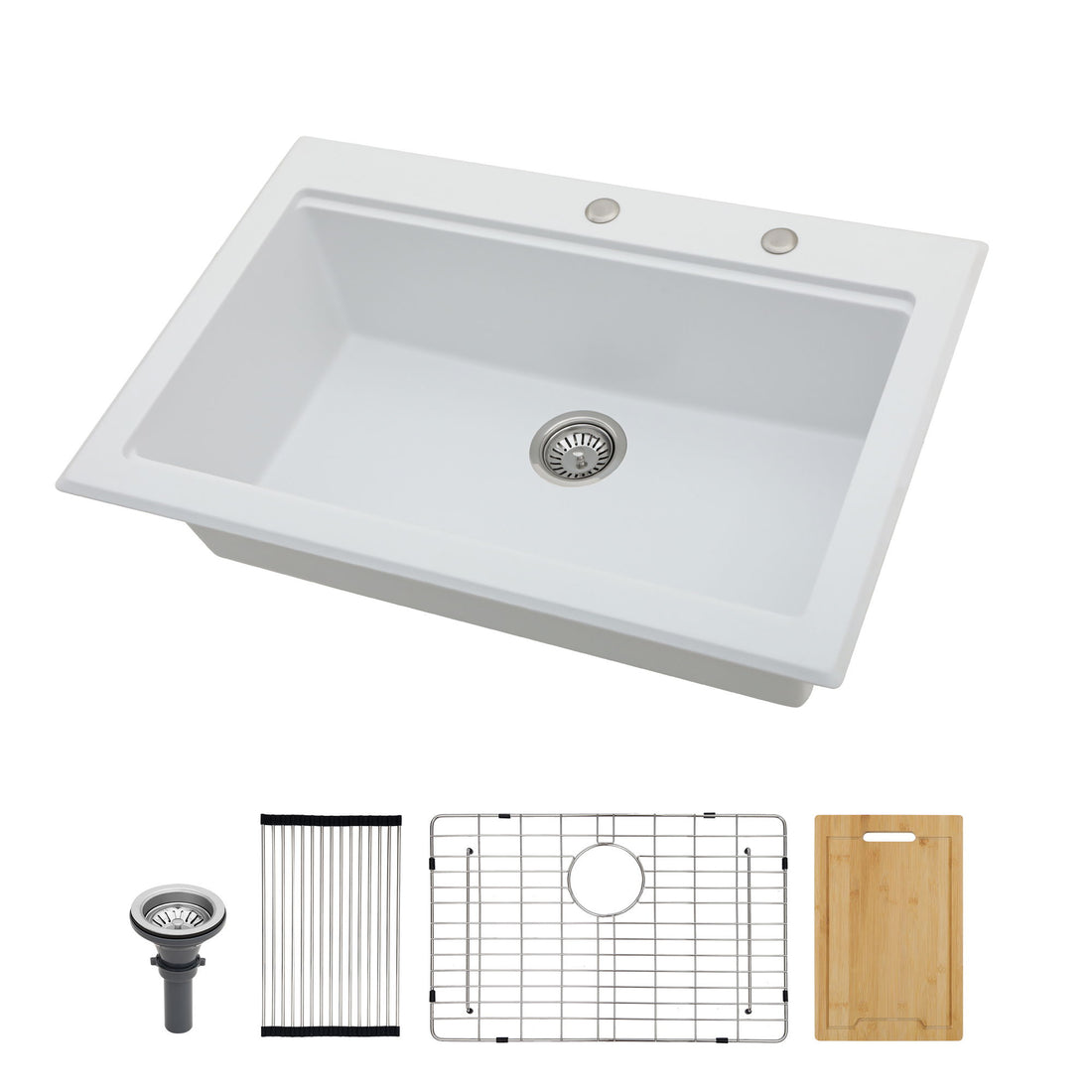 Quartz Kitchen Sink 30&quot; X 22&quot; Granite Composite Workstation Drop In Sink - White