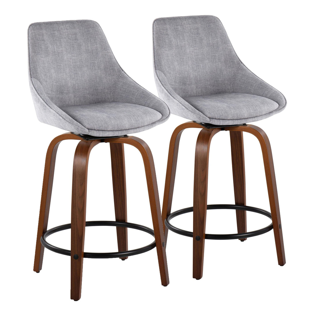 Diana - Contemporary, Fixed Height Counter Stool With Swivel &amp; Round Footrest (Set of 2)