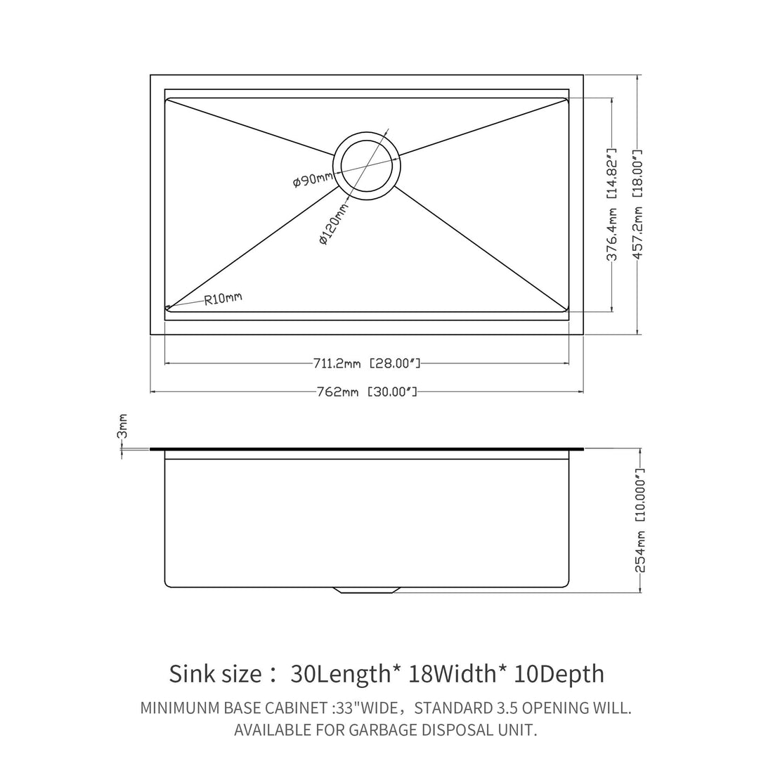 Workstation Kitchen Sink 30&quot; X 18&quot; X 10&quot; Single Bowl Undermount 16 Gauge - Gunmetal Black
