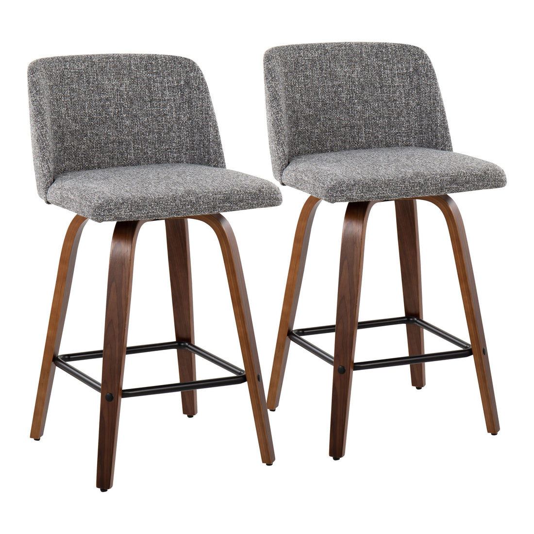 Toriano - Mid Century Modern Fixed Height Counter Stool &amp; Square Footrest (Set of 2)