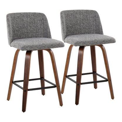 Toriano - Mid Century Modern Fixed Height Counter Stool &amp; Square Footrest (Set of 2)