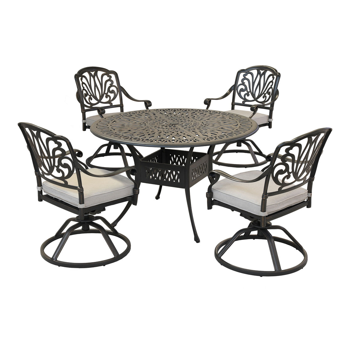 Round 48.03&quot; Long Aluminum Dining Set With Cushions