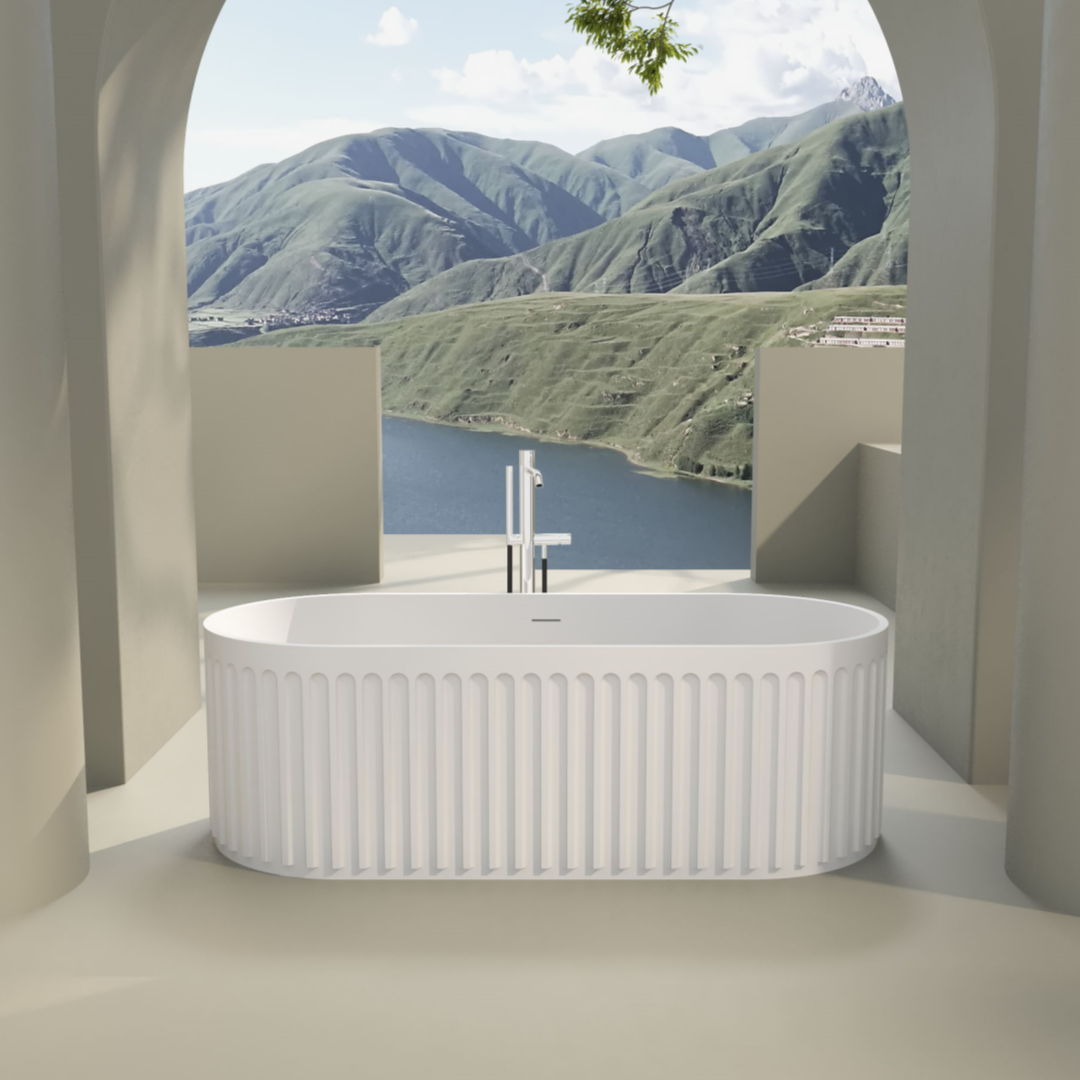 67&quot; Freestanding Solid Surface Bathtub, Luxury Engineered Stone Resin Freestanding Soaking Bathtub With Overflow And Pop-Up Drain Cupc Certified 23S13-67 - Matte White