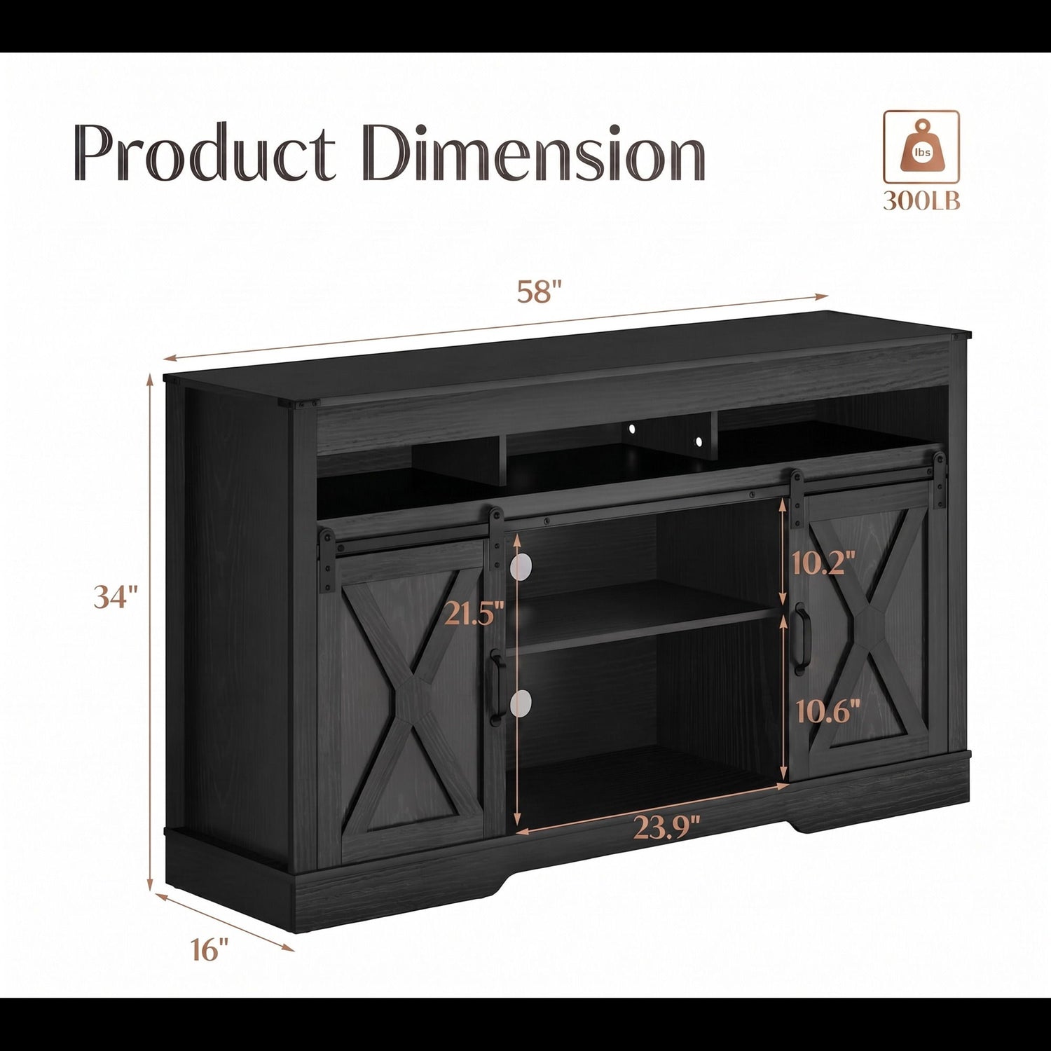 Farmhouse TV Stand With Sliding Barn Doors &amp; Adjustable Storage